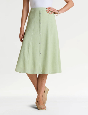 Crinkle Mock Button Front Lined Skirt - LP413